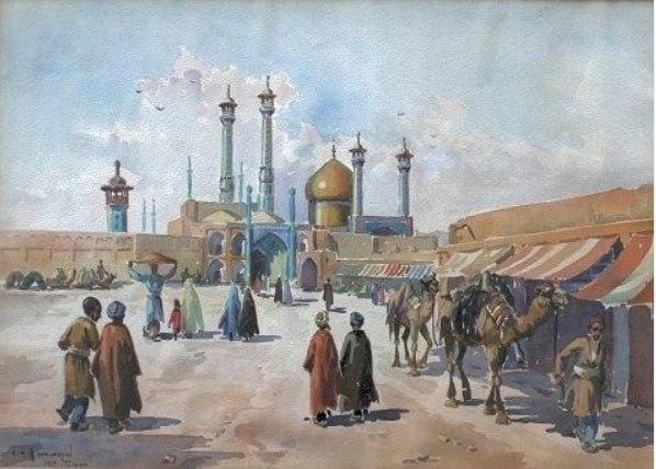 نقاشی حرم حضرت معصومه (س) و میدان آستانه